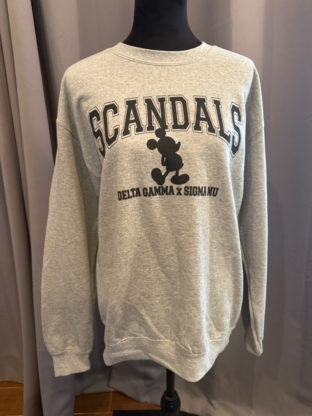 Gildan Grey "SCANDALS" Crewneck Sweatshirt with Black Graphic